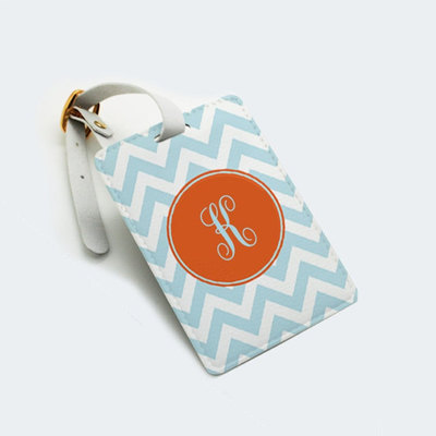 Personalized luggage tag, bag tag, travel tag, nametag, party gift, wedding favor, chevron zig zag, custom name monogram inital with strap