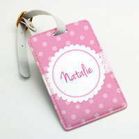 Polka dots Personalised pu leather Luggage Tag, Office Tag, Travel Tag, Bag Tag, ID Tag, custom name monogram initial, many colors (C01) - Thumbnail 3