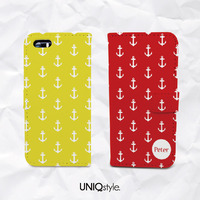 Nautical Anchor Personalized monogram Custom name PU leather case for iPhone 7/6 Plus, iPhone SE, Samsung S8/S7 Edge, Note 5, LG Nexus 5X - Thumbnail 1