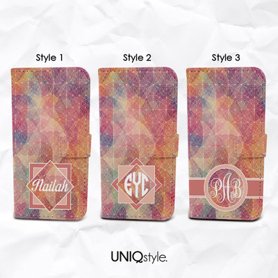 Colorful geometric pattern personalized monogram name pu leather case for iphone 7/6s, samsung s6, s7 edge, s8, note 5, moto x, lg nexus 5x - l68 - Thumbnail 3
