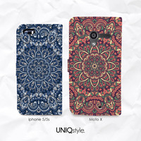 Mandala floral PU leather wallet flip case for iPhone 7/6s, iPhone SE, Samsung S7 Edge, S8, Note 5, LG G6, Nexus 5X, Nexus 6P, HTC One M9 - N15 - Thumbnail 1