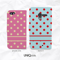 Polka dot personalized monogram name PU leather case for iPhone 7/6s, Samsung S6, S7, S8 Note 5, LG G6, Nexus 5X, HTC One M8, M9, Sony Z3 - N38 - Thumbnail 1