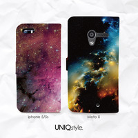 Galaxy sky nebula space PU leather flip case for iPhone 7/6/6s iPhone SE, Samsung S6, S7 Edge S8, Note 5, LG G6, Nexus 5X, Moto X, Nexus 6P - i20 - Thumbnail 1