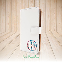 monogram flower floral flip leather wallet case for iPhone 7/7 Plus/6s/6/5/5s/5c, moto X moto X2, samsung galaxy note 4 5 galaxy S5 S6 edge case (E37) - Thumbnail 1