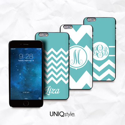 Mint chevron zigzag personalized monogram phone case for iPhone 7/6/6s , Samsung S8/S7, Sony, LG Nexus, Nokia, HTC One, Moto - N45