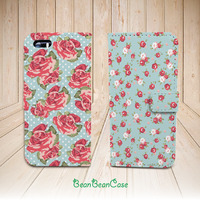 vintage flower rose mint wallet flip cover leather case for iPhone X/7/7 Plus/6s/6/5/5s/5c, moto X moto X2, galaxy note 4 5 S5 S6 edge (N31) - Thumbnail 2