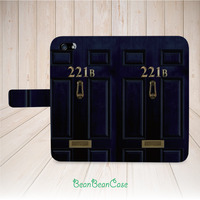 Sherlock 221B street door flip pu leather cover case for iPhone X/7/7 Plus/6s/6/5/5s/5c, moto X moto X2, galaxy S5 S6 edge Note 4 Note 5 (E62) - Thumbnail 1