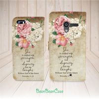 vintage flower quote flip pu leather cover case for iPhone low7/7 Plus/6s/6/5/5s/5c, moto X moto X2, galaxy S5 S6 edge Note 4 5, Proverbs 31:25 (K33) - Thumbnail 2