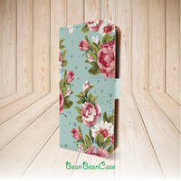 vintage retro flower rose wallet flip cover leather case for iPhone X/7/7 Plus/6s/6/5/5s/5c, moto X X2, galaxy note 4 5 S5 S6 edge (E06) - Thumbnail 1