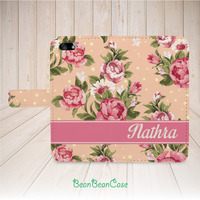 Flower rose vintage floral wallet flip cover, monogram case for iPhone 7/7 Plus/6s/6/5/5s/5c, moto X moto X2, samsung galaxy S5 S6 edge Note 3 4 (E06) - Thumbnail 1