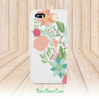 Flower wallet flip cover, monogram custom personalized case for iPhone X/7/6s/6/5/5s/5c, for moto X moto X2, samsung galaxy S5 S6 edge Note 5 4 (A57) - Thumbnail 1