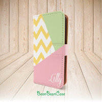 Chevron geometric zig zag monogram custom wallet flip pu leather case for iPhone X/7/7 Plus/6s/6/5/5s/5c, Moto X X2, Samsung Note 4 5 S6 edge S5 (N11) - Thumbnail 1