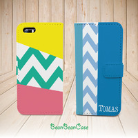 Chevron geometric zig zag monogram custom wallet flip pu leather case for iPhone X/7/7 Plus/6s/6/5/5s/5c, Moto X X2, Samsung Note 4 5 S6 edge S5 (N11) - Thumbnail 2