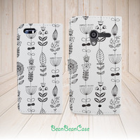 grey black flower and leaf flip pu leather cover case for iPhone 7/7 Plus/6s/6/5/5s/5c case, moto X moto X2, samsung galaxy S5 S6 edge note 4 5 (A68) - Thumbnail 3