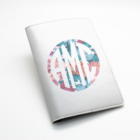 Custom Personalised Monogrammed PU Leather Passport Holder Case Wallet Cover -- flower rose design, custom name monogram initial (E37E38) - Thumbnail 1