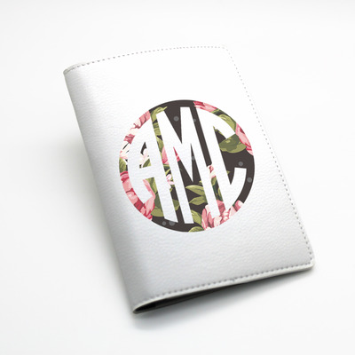 Custom Personalised Monogrammed PU Leather Passport Holder Case Wallet Cover -- flower rose design, custom name monogram initial (E37E38)