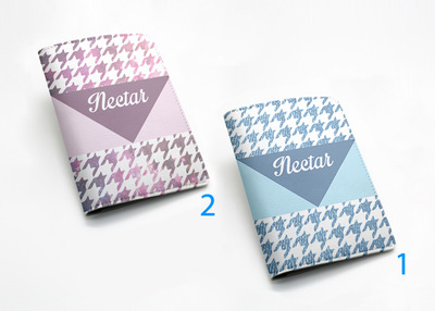 Custom Personalized pu leather passport holder case cover -- pink or blue, custom name monogram initial, Houndstooth (N01)