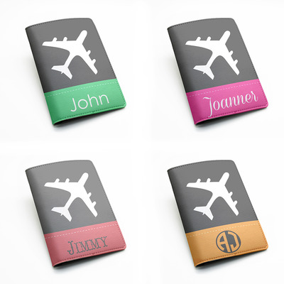 Travel holiday plane airplane custom name personalized PU Leather Passport Holder Case Travel Wallet Cover, monogram initial (i02)