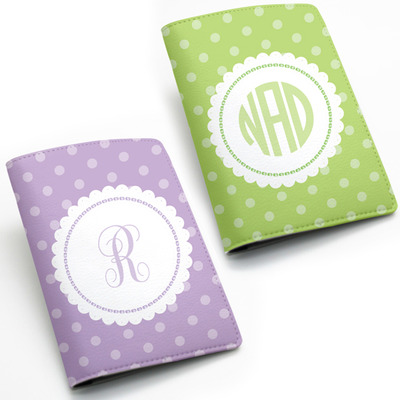polka dots, Custom Personalized PU Leather Passport Holder Case Wallet Cover -- unique custom name monogram initial, many colors (C01)