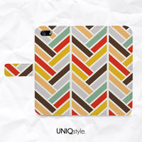 Vintage zigzag Chevron PU Leather flip case for iPhone 7, 6s, iPhone SE, Samsung S7 Edge, S8, LG G6, Nexus 5X, Nexus 6p, HTC One M9 - A72 - Thumbnail 1