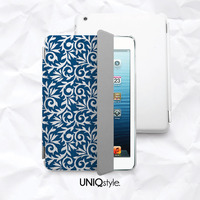 Fancy vintage floral smart cover for iPad mini, iPad mini 2 retina, iPad Air with back case - personalized custom name texts monogram - A84 - Thumbnail 1