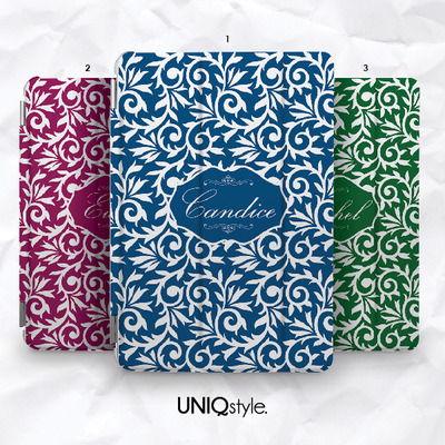 Fancy vintage floral smart cover for iPad mini, iPad mini 2 retina, iPad Air with back case - personalized custom name texts monogram - A84