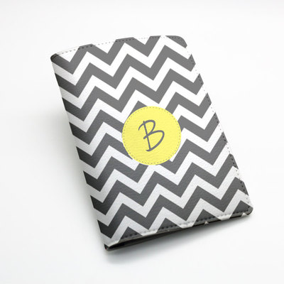 Custom personalized chevron zigzag pu leather passport holder case cover -- zig zag chevron, custom name monogram initial, many colors