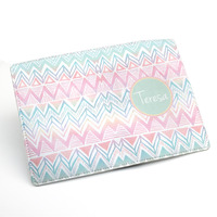 Tribal Aztec Pattern, Custom Name Personalized PU Leather Passport Holder Case, Travel Wallet Cover, geen blue pink tribal with name (L16) - Thumbnail 4