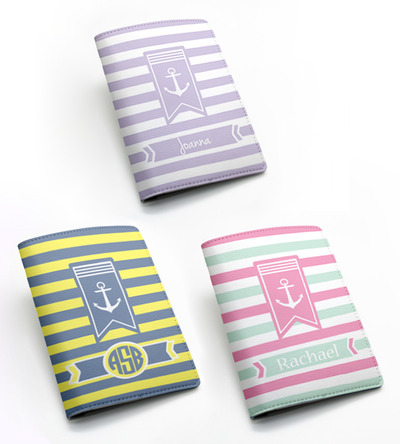nautical anchor sailing striped pu leather passport holder case, personalized name, monogram initial, travel wallet cover (N05)