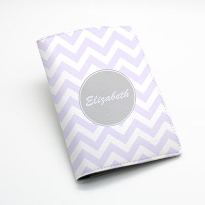 Custom personalized chevron zigzag pu leather passport holder case cover -- light purple violet chevron, custom name monogram initial - Thumbnail 4