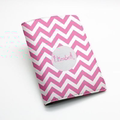 Custom personalized chevron zigzag pu leather passport holder case cover -- magenta cherry hot pink chevron, custom name monogram initial