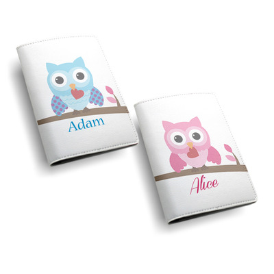 cute owl personalised monogrammed PU Leather Passport Holder Case Wallet Cover -- cute owl design, custom name monogram initial (N17)