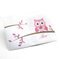 cute owl personalised monogrammed PU Leather Passport Holder Case Wallet Cover -- cute owl design, custom name monogram initial (N17) - Thumbnail 1