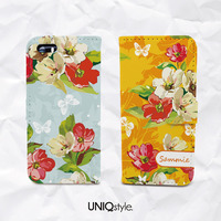 Floral flower personalized monogram Custom name PU leather case for iPhone 7, SE, iPhone 6s, LG G6, Nexus 5X, Samsung S6 Edge, S7, S8, Note 5 - E13 - Thumbnail 1