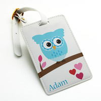 Luggage Tag, Travel Bag Tag, Suitcase Tag, cute owl friendly, Custom personalised monogrammed custom name initial (N17) - Thumbnail 2