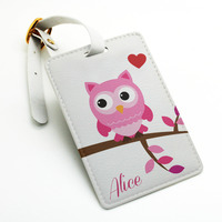 Luggage Tag, Travel Bag Tag, Suitcase Tag, cute owl friendly, Custom personalised monogrammed custom name initial (N17) - Thumbnail 3