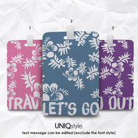 Hawaii floral pattern Luggage Tag - personalized custom made with your name / texts - name tag, travel tag, gift, suitcase tag, id tag - A36 - Thumbnail 1