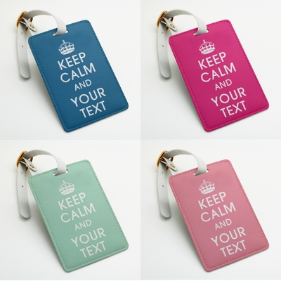 Pu leather luggage tag travel tag, bag tag, id tag, travel accessories gift, keep calm and your text custom message, custom colors (k25)
