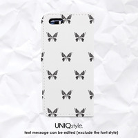 Butterfly personalized monogram Custom PU leather Flip case for iPhone 7, 6s, HTC One M9, Samsung S6, S7, S8, Note 5, Nexus 5X, Neuxs 6P, LG G6 - A62 - Thumbnail 1