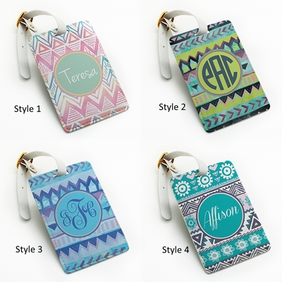 Personalized pu leather luggage tag, wedding favor tag, travel bag tag, aztec tribal custom name monogram initial, with strap (l16) - Thumbnail 5