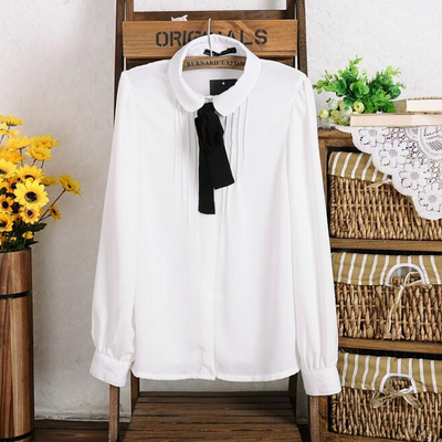 Sweet bowknot dolls long-sleeved chiffon blouse
