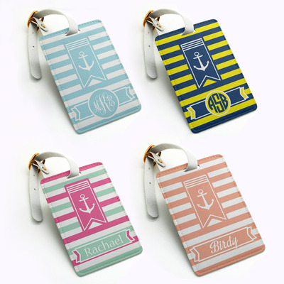 Luggage tag, travel bag tag, suitcase tag, anchor sailing stripe design, custom personalised monogrammed custom name initial (n05)