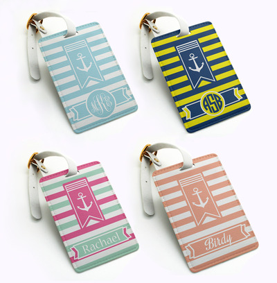 Luggage Tag, Travel Bag Tag, Suitcase Tag, anchor sailing stripe design, Custom personalised monogrammed custom name initial (N05)