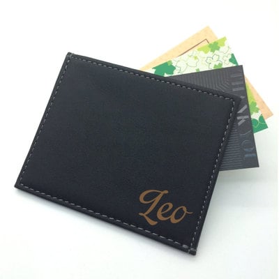 Genuine leather cards holder, pocket money cash slim wallet for man, personalized name or custom text message