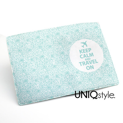 Mint keep calm and travel on - passport holder case travel wallet pu leather cover - floral flower pattern with different color choice- i46