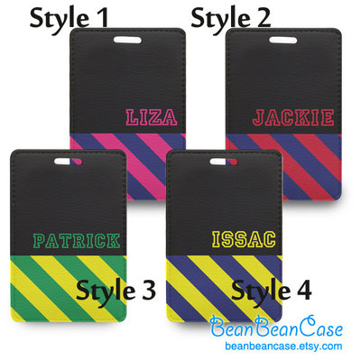 Striped stylish personalized name tag, luggage tag, bag tag, travel tag, suitcase tag, id tag, custom name and text, many color (i47)