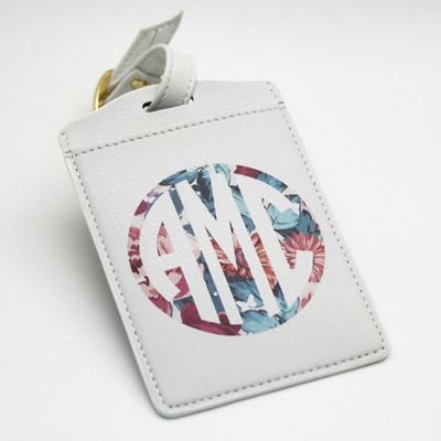 Monogrammed personalised pu leather luggage tag, office tag, travel tag, school bag tag, diy party tag, custom name monogram (e37e38)