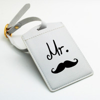 Personalized Set of Mr. and Mrs. Luggage Tags - His and Hers Luggage Tags -  Mustache Lips - Wedding Gift  - Travel Bag Tags Two tags (K23) - Thumbnail 2