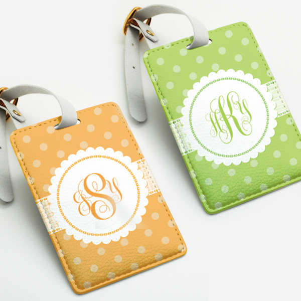 Two tag sets pair with straps - Polka Dot Personalized Custom Name pu leather Luggage Tag, Office Tag, Travel Tag, Bag Tag, Travel ID tag