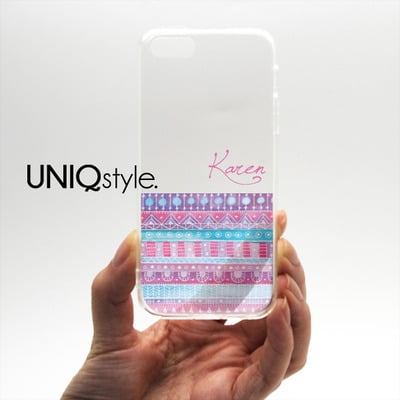 Personalized monogram name aztec tribal transparent case for iphone 7/6 samsung note3 s8, s7 clear cover w/ tpu edge - l51 - Thumbnail 1